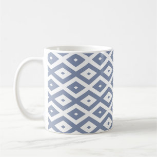 Blue grey and white diamond pattern coffee mug