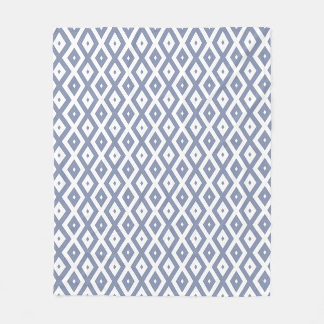 Blue grey and white diamond pattern fleece blanket (Front)
