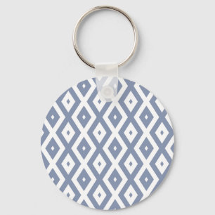 Blue grey and white diamond pattern keychain