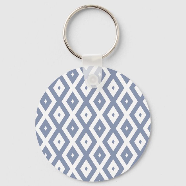 Blue grey and white diamond pattern keychain (Front)