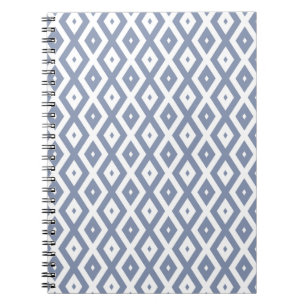 Blue grey and white diamond pattern notebook