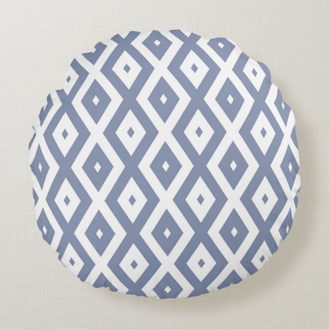 Blue grey and white diamond pattern round pillow (Front)