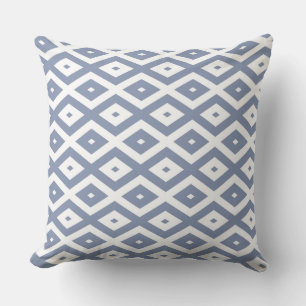 Blue grey and white diamond pattern throw pillow