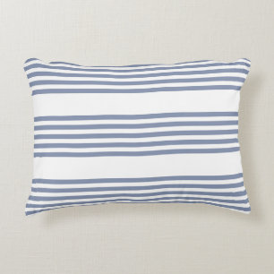 Blue-grey and white five stripe pattern accent pillow