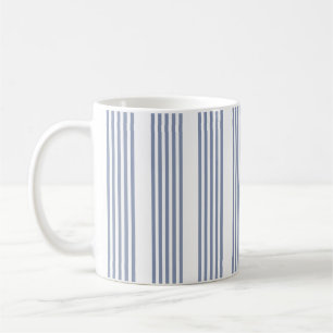 Blue-grey and white five stripe pattern coffee mug
