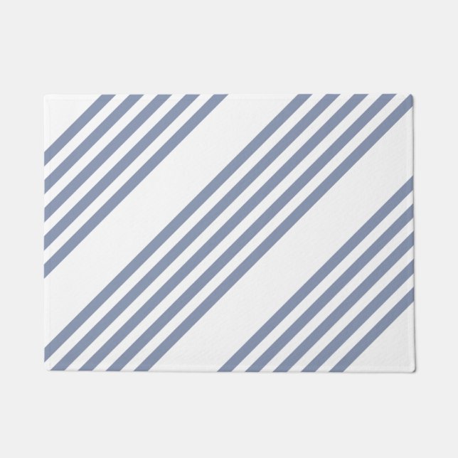Blue-grey and white five stripe pattern doormat (Front)