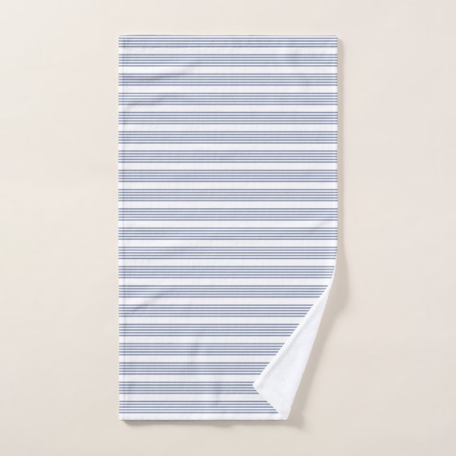 Blue-grey and white five stripe pattern hand towel (Hand Towel)