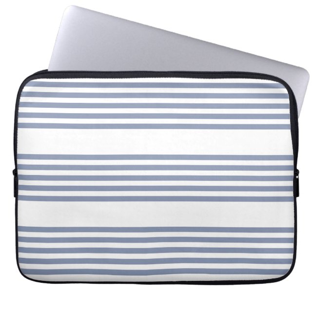 Blue-grey and white five stripe pattern laptop sleeve (Front)