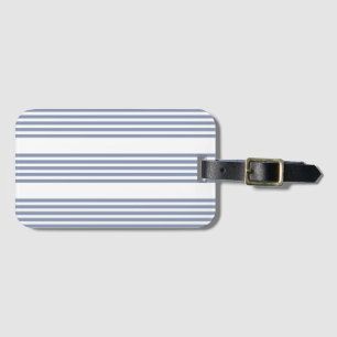 Blue-grey and white five stripe pattern luggage tag