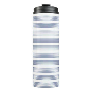 Blue-grey and white five stripe pattern thermal tumbler