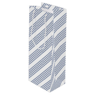 Blue-grey and white five stripe pattern wine gift bag