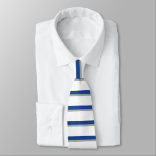 Blue Grey and White Horizontally-Striped Tie