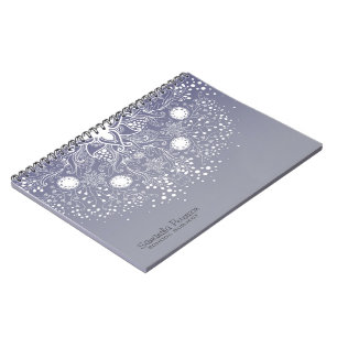 Blue Grey And White Lace Ornate Floral Design 2 Notebook