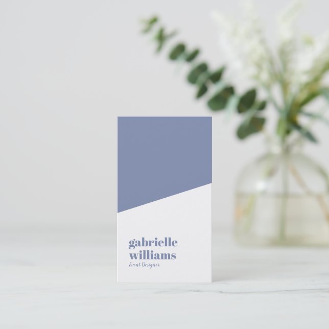 Blue grey and white minimalistic design business card (Standing Front)