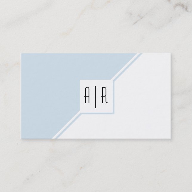 Blue grey and white monogram modern geometric business card (Front)