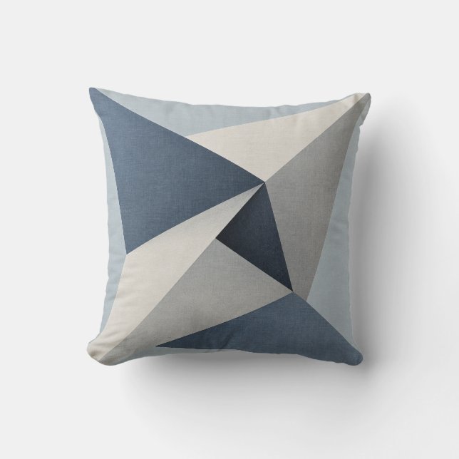 Blue Grey Angular Geometric Fold Throw Pillow (Front)