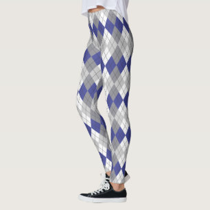 Blue Grey Argyle Pattern Leggings