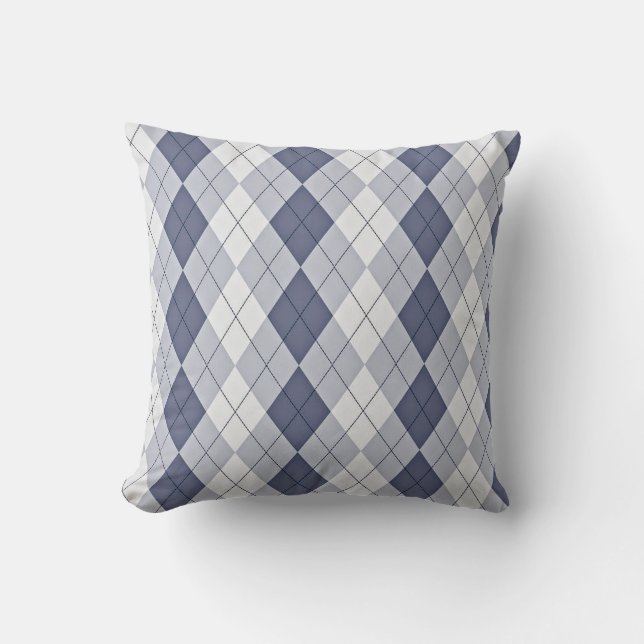 Blue Grey Argyle Throw Pillow (Front)