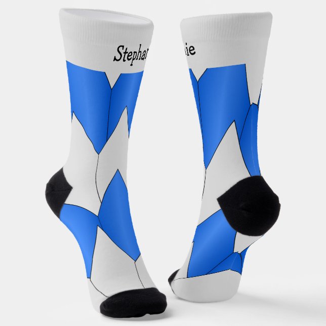 Blue Grey Art Deco Design Socks (Angled)