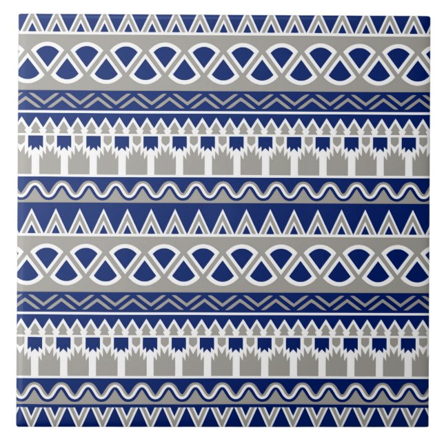 blue grey aztec tiled pattern tile (Front)