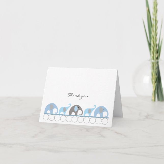Blue & Grey Baby shower Elephant Merci notes (Devant)