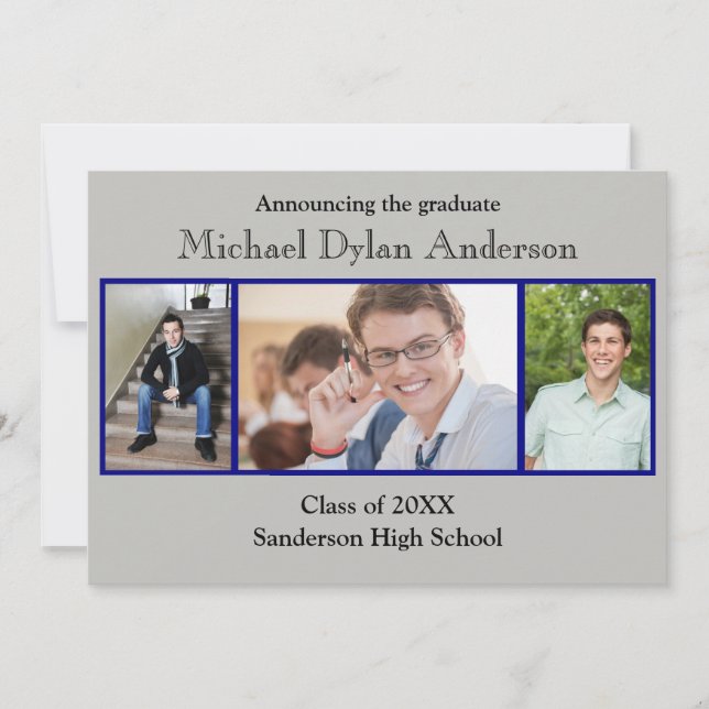Blue/Grey Background - Graduation Announcement (Front)