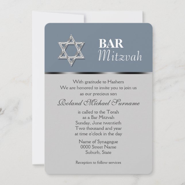 Blue grey bar mitzvah celebrations invitation (Front)