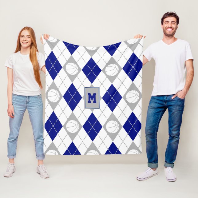 blue grey basketball team colours argyle fleece blanket (In Situ)