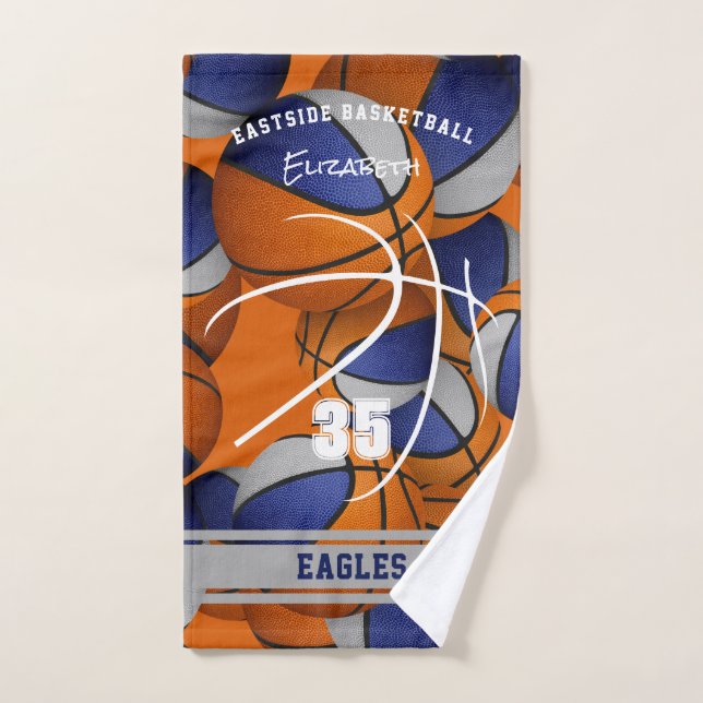 blue grey basketball team colours athlete name hand towel (Hand Towel)