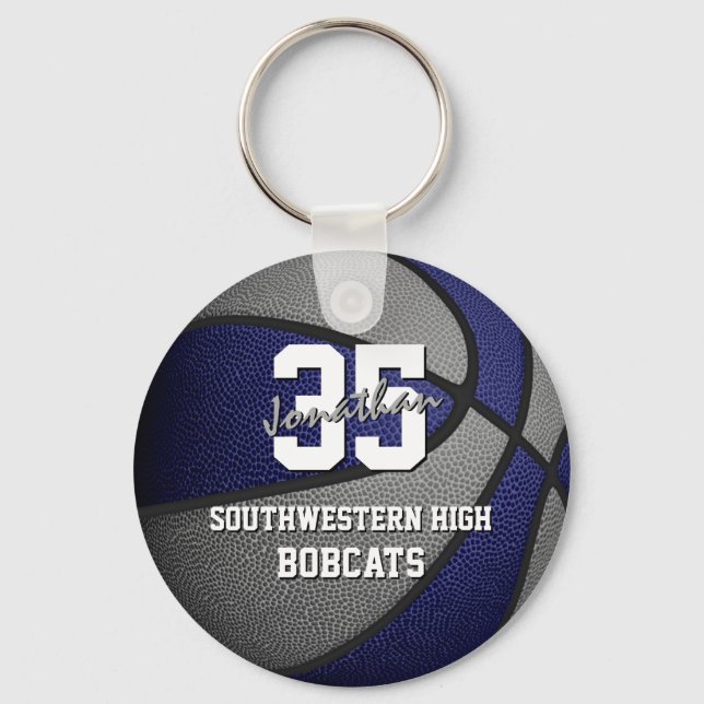 blue grey basketball team colours keychain (Front)