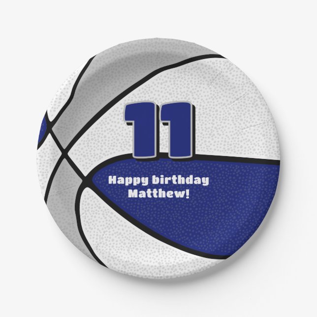blue grey basketball team colours sports party paper plate (Front)
