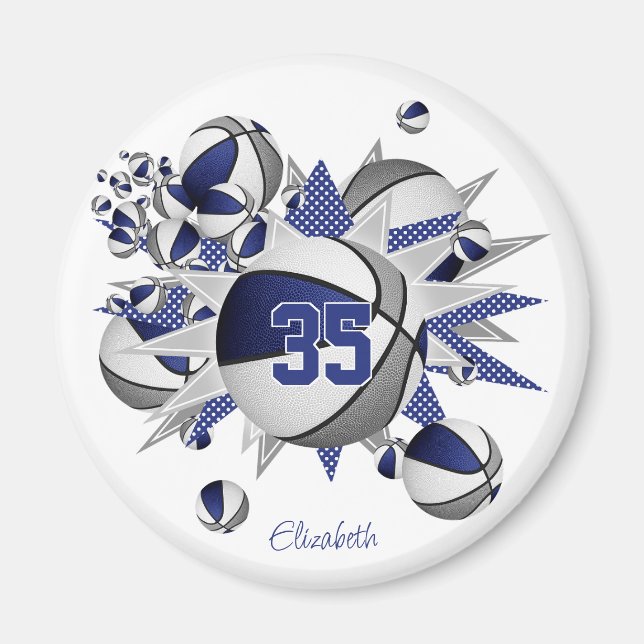 blue grey basketballs stars buy 1 or buy for team magnet (Front)