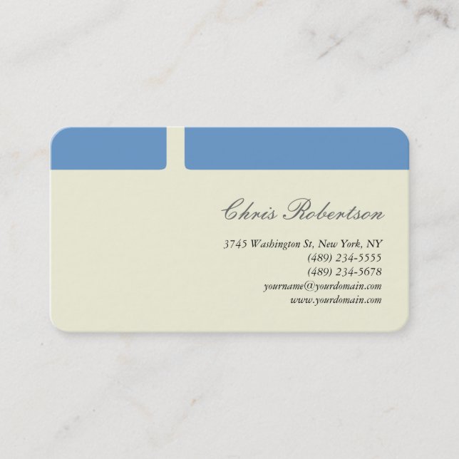 Blue-Grey Beige Round Corner Script Business Card (Front)