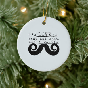 Blue Grey Black Funny Humor I Mustache Ceramic Ornament