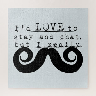 Blue Grey Black Funny Humor I Mustache Jigsaw Puzzle