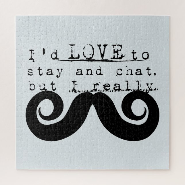 Blue Grey Black Funny Humor I Mustache Jigsaw Puzzle (Vertical)