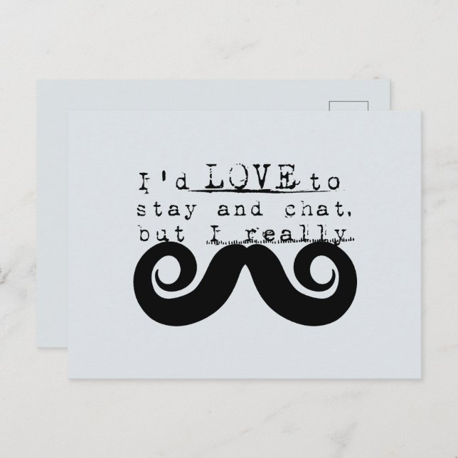 Blue Grey Black Funny Humor I Mustache Postcard (Front/Back)