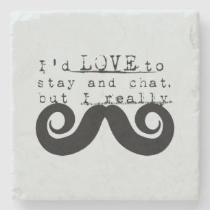 Blue Grey Black Funny Humor I Mustache Stone Coaster