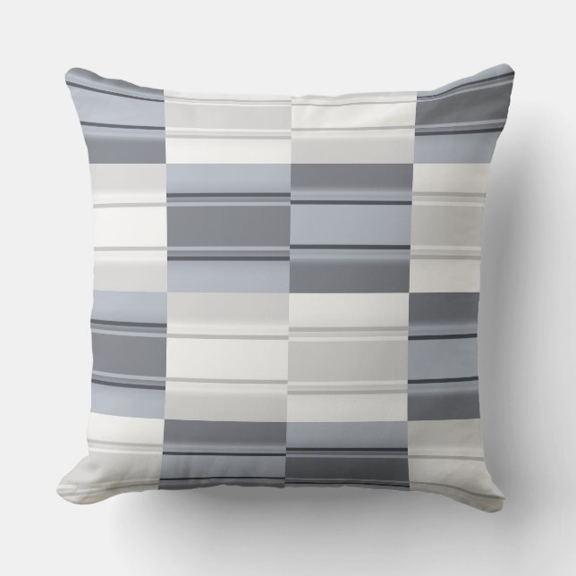 Blue Grey Black Pattern Squares Throw Pillow (Front)
