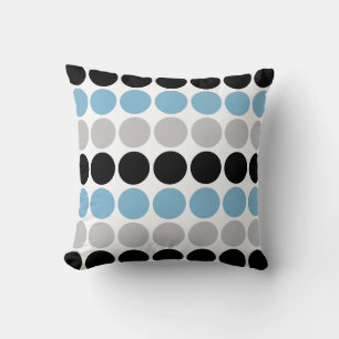Blue, Grey, Black Retro Circles Pattern Throw Pillow
