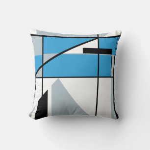 Blue Grey Black White Abstract Art Diagonal Design Throw Pillow