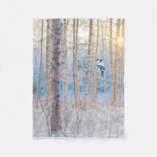 Blue Grey Blue Jay Bird Forest Trees Art Fleece Blanket
