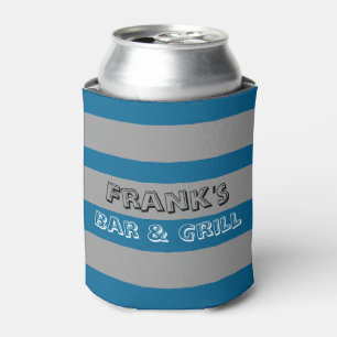 Blue & Grey Bold Stripes Personalized Can Cooler