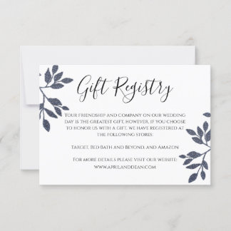 Blue Grey Botanical Glitter Wedding Registry Card