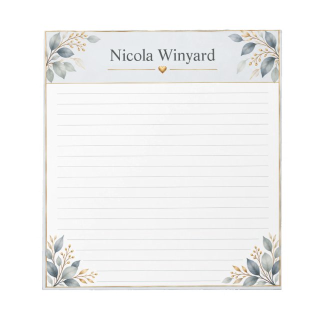 Blue Grey Botanical Personalized Notepad (Front)