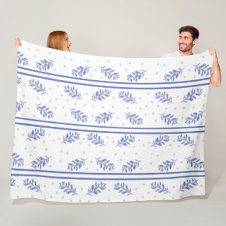 Blue & Grey Botanical Watercolor Pattern Fleece Blanket