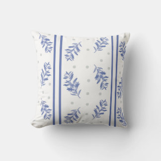 Blue & Grey Botanical Watercolor Pattern Throw Pillow