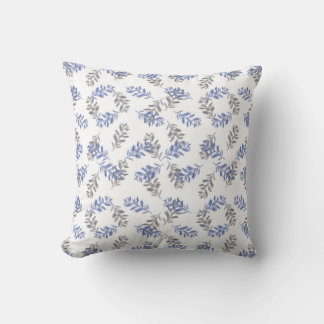 Blue & Grey Botanical Watercolor Pattern Throw Pillow