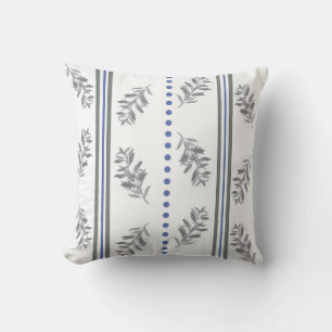 Blue & Grey Botanical Watercolor Pattern Throw Pillow