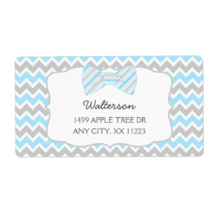 Blue Grey Bow tie baby shower address labels